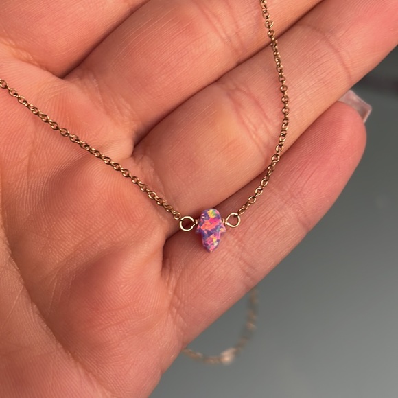 Sterling silver pink opal hamsa hand gold choker - Picture 2 of 4